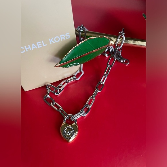 Michael Kors Necklace,Michael Kors Silver Necklace with Gold Heart Charm - Picture 9 of 13